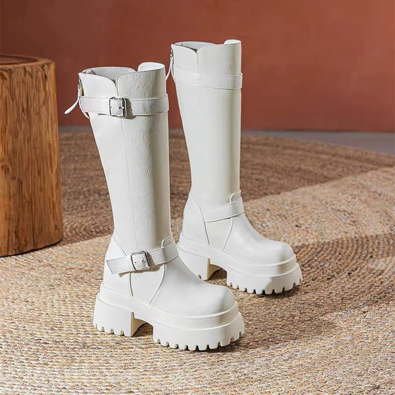 内增高10cm靴子长筒靴女2025冬松糕厚底靴棕色皮带扣小个子骑士靴,淘宝优惠券,粉丝福利购,淘宝优惠卷