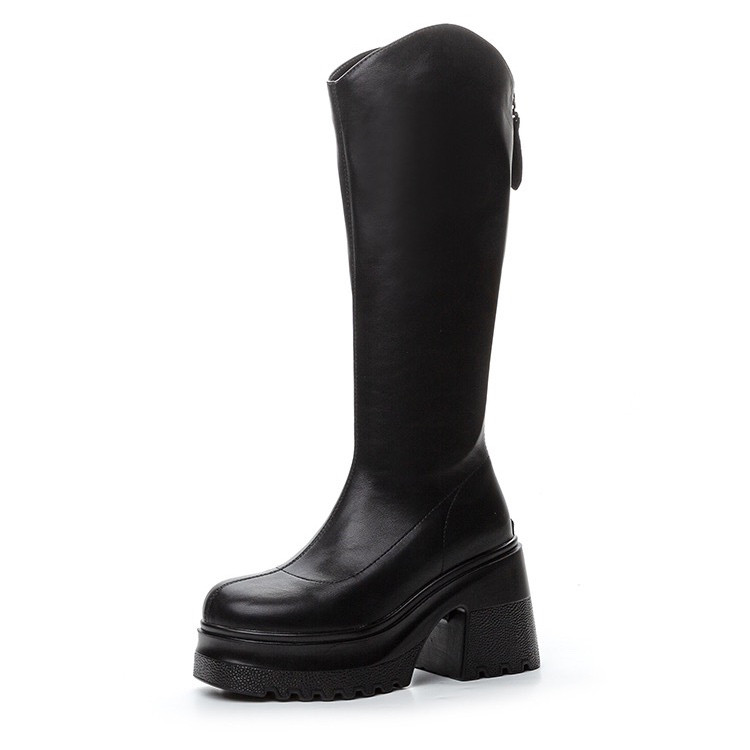 10cm超高跟松糕厚底不过膝长筒靴女真皮包腿小个子显瘦V口骑士靴,淘宝优惠券,粉丝福利购,淘宝优惠卷