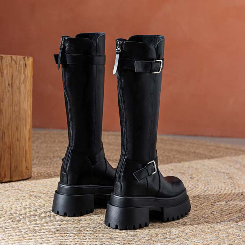 内增高10cm靴子长筒靴女2025冬松糕厚底靴棕色皮带扣小个子骑士靴,淘宝优惠券,粉丝福利购,淘宝优惠卷