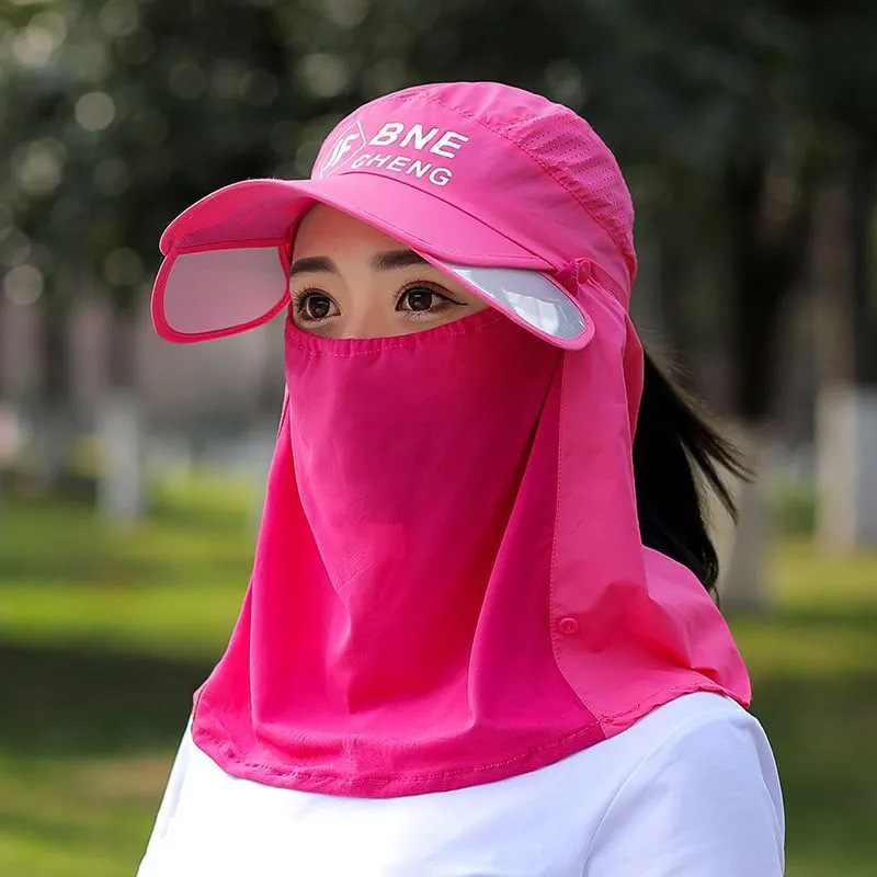 女士夏季防晒冰丝网纱面罩遮脸透气户外骑车防紫外线采茶太阳帽子 - 图2