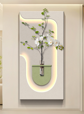 奶油风水培绿植入户玄关装饰画立体砂岩走廊过道尽头挂画客厅壁画