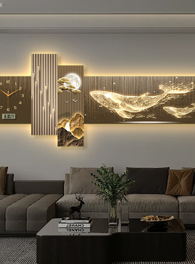 梦幻鲸鱼客厅装饰画时钟万年历挂钟沙发背景墙壁画电视墙挂画灯画