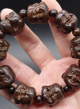 沉香木雕刻一生平安皮黑檀木佛珠