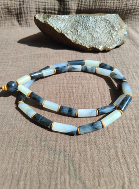 新疆和田玉籽料青花桶珠项链