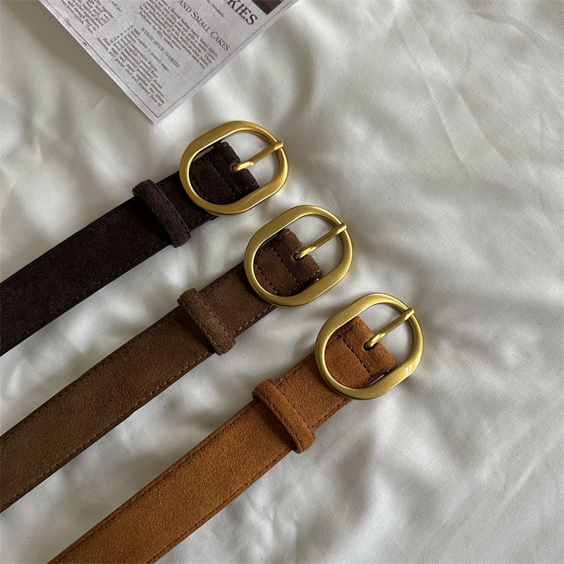 秋冬时尚新款~ins风博主棕色真皮腰带女二层牛皮绒面装饰裤带皮带,淘宝优惠券,粉丝福利购,淘宝优惠卷