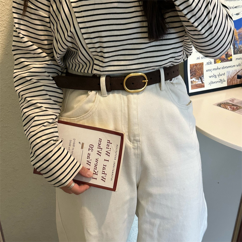 秋冬时尚新款~ins风博主棕色真皮腰带女二层牛皮绒面装饰裤带皮带,淘宝优惠券,粉丝福利购,淘宝优惠卷