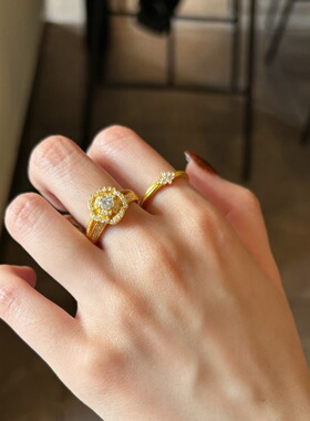 黄金星耀玫瑰花戒指 足金999镶莫桑钻对戒结婚订婚送女友生日礼物