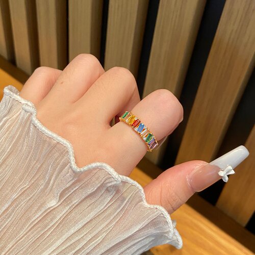 黄金多巴胺彩虹戒指 足金999莫桑钻对戒结婚订婚送女友生日礼物男 - 图0