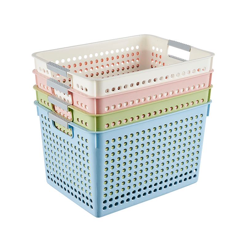篮子收纳筐塑料长方形盒桌面小幼儿园玩具框零食镂空杂物收纳篮 - 图3