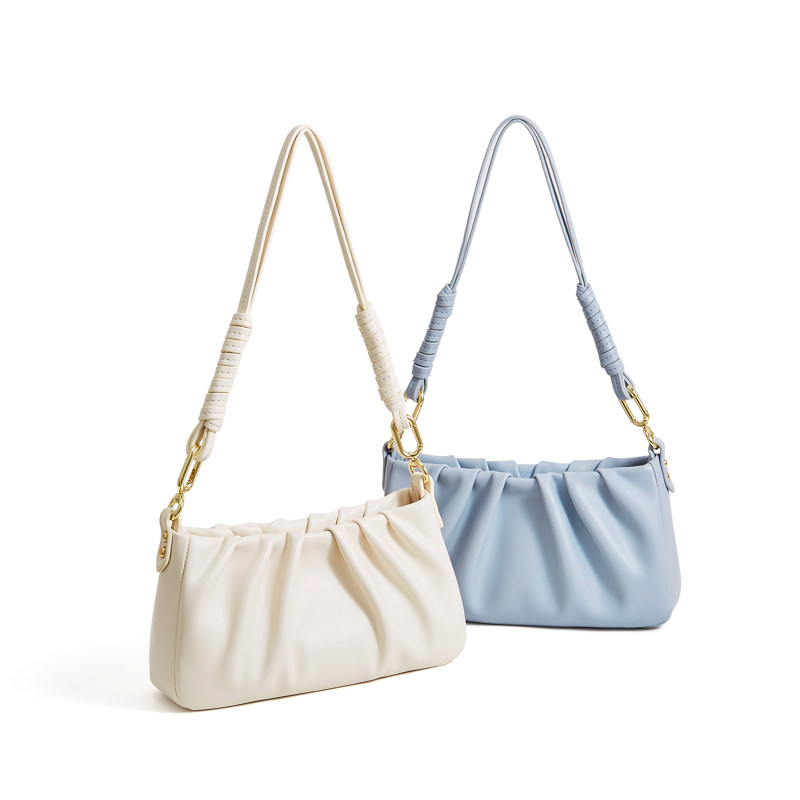 2022新款女包夏季白色褶皱斜挎包 aji箱包腋下包