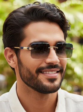 欧美时尚新款无框切边太阳墨镜方形个性百搭潮流男款嘻哈朋克眼镜