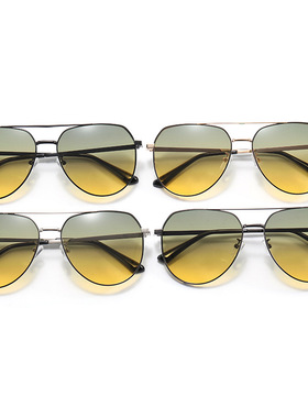 欧美复古金属双梁蛤蟆镜防远光灯日夜两用变色防蓝光偏光太阳镜男