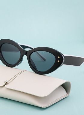 黑色三角猫眼墨镜撞色眼镜框上扬五星宽镜腿太阳镜女欧美眼镜拍照