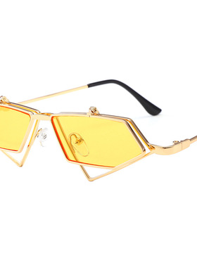 异性太阳镜个性翻盖上翻金属小框潮流墨镜男女多边形眼镜潮酷朋克