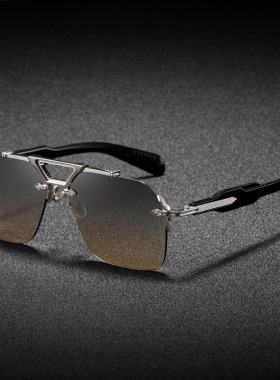 新蒸汽朋克风无框太阳镜男款品质感方框防晒墨镜男士高级酷帅眼镜