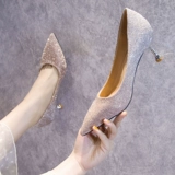 Свадебные туфли, золотая обувь на высоком каблуке для невесты, коллекция 2022, 5см