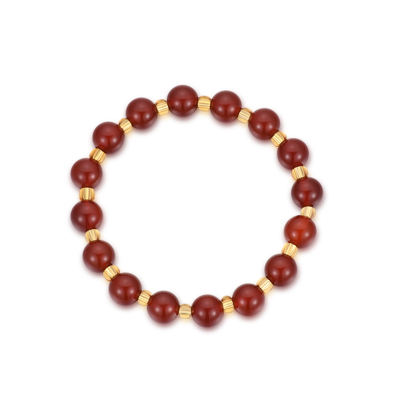 中国黄金红玛瑙玻璃手串女款轻奢小众手链红色玉石女友礼物约10g
