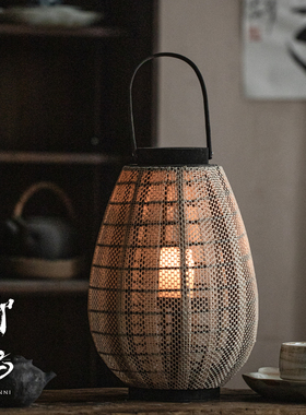 御三泥亚麻灯笼中式摆件