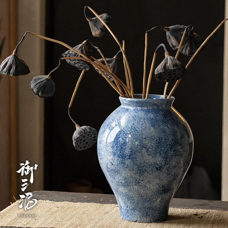 景德镇手绘青花养鲜花陶瓷大花瓶花器插花新中式复古田园客厅装饰,淘宝优惠券,粉丝福利购,淘宝优惠卷