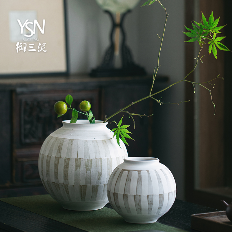 御三泥侘寂客厅插花装饰复古粗陶花瓶中式ins风民宿禅意干花摆件_虎窝淘