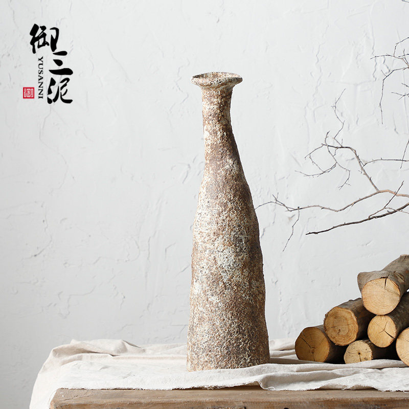 复古茶室禅意花盆手工歪脖粗陶花器创意陶罐陶艺干花花瓶民宿文艺_虎窝淘