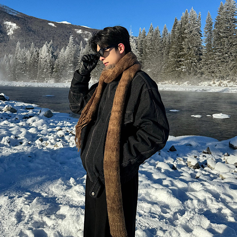 Hualun冬季牛仔羊羔绒外套男款加绒棉衣夹克男韩版高级感保暖棉服,淘宝优惠券,粉丝福利购,淘宝优惠卷