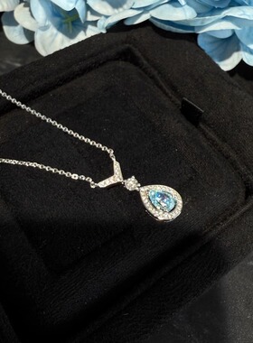 约瑟芬海蓝钻水滴项链女科技钻