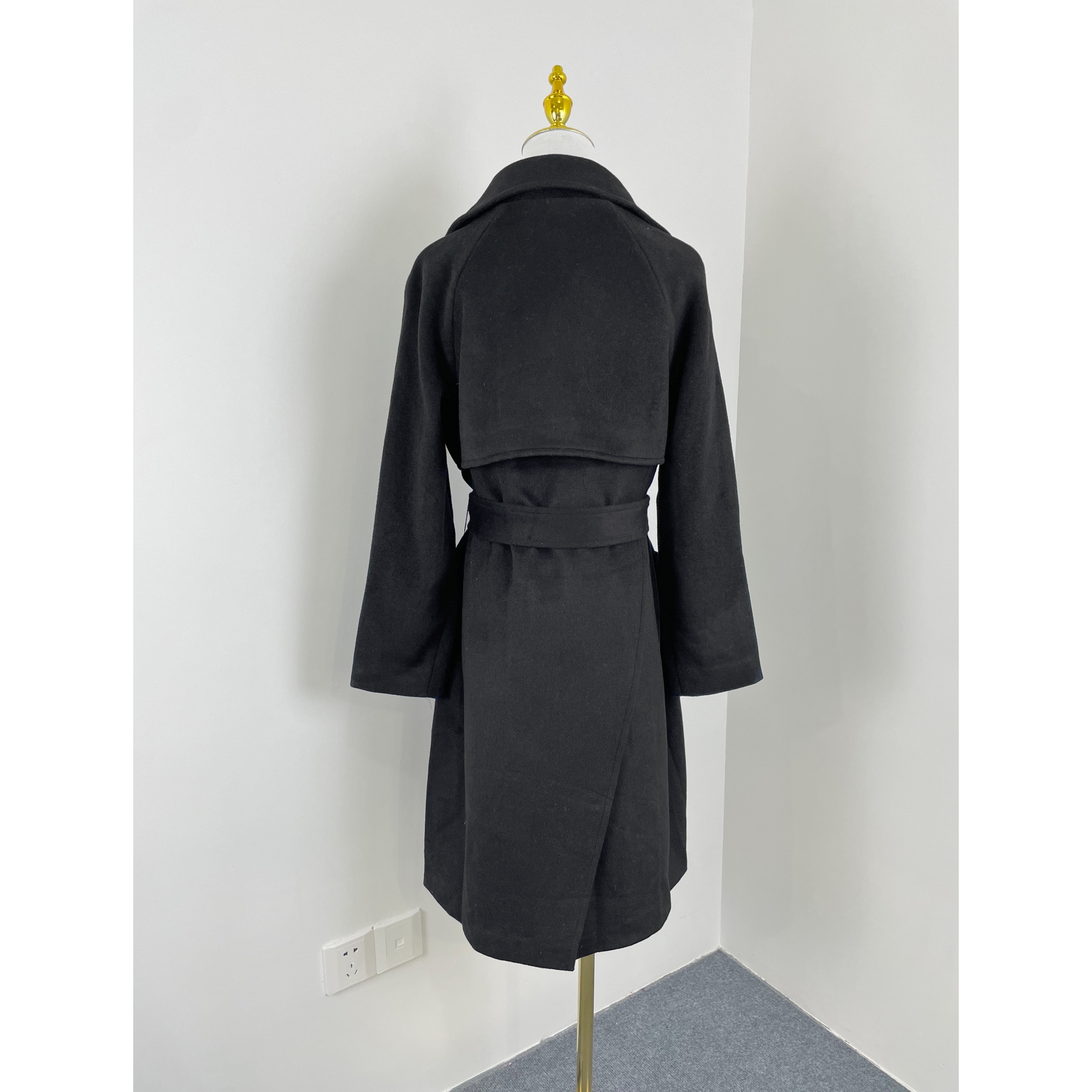 E2256秋冬新款女西装领羊毛呢外套带腰带宽松气质中长款呢子大衣 - 图2