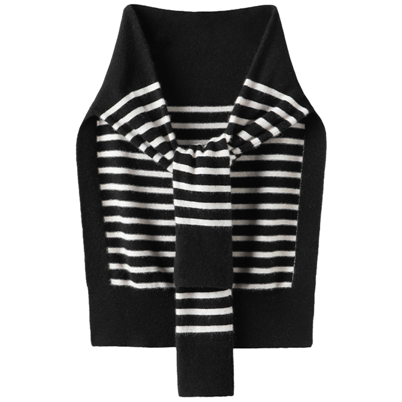 特显时髦感！！100山羊绒小披肩条纹高端针织保暖护颈搭肩配裙子 - 图3