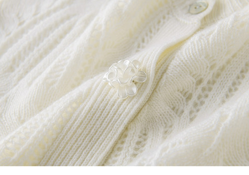仙气飘飘！花朵扣羊绒开衫女纯羊绒毛衣镂空针织开衫外套秋冬新款 - 图0