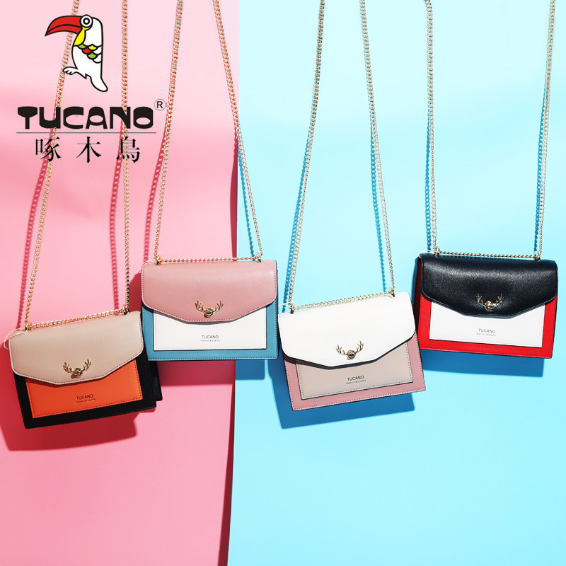 啄木鸟2020新款潮撞色小ck斜挎包 啄木鸟季诚女士包袋