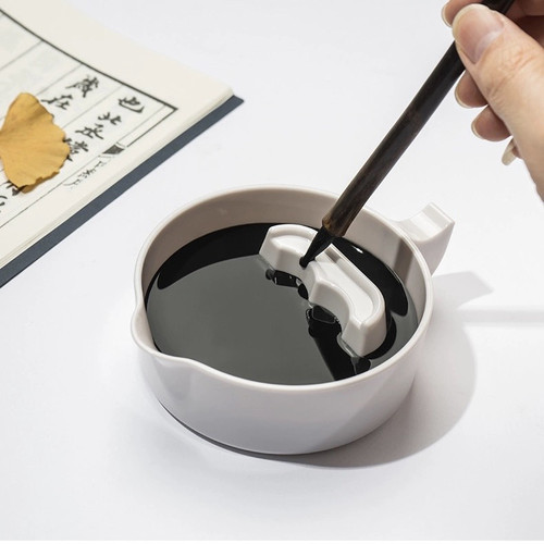 多功能墨池塑料仿瓷墨盒学生带盖大砚台防摔毛笔墨汁墨碟书法专用 - 图0