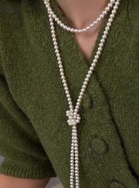 【送胸针】1.5米长叠戴复古法式正圆珍珠项链长款百搭轻奢毛衣链