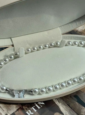 贝珠仿澳白施家珍珠项链母贝蝴蝶锁骨链珠宝配饰