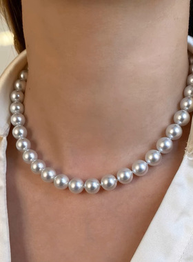 法式轻奢维纳斯冷光澳白珍珠项链925银澳白珍珠锁骨链女高级颈链