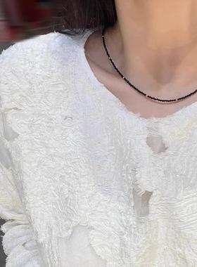 黑色尖晶石锁骨项链带礼盒保色18k金出口原单可接定