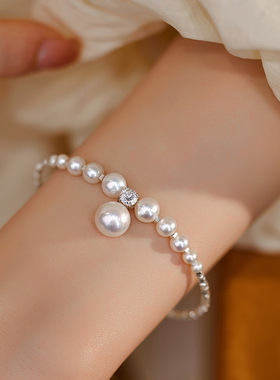 S925银施家珍珠碎银子强光珍珠碎银手链女小众设计感礼物