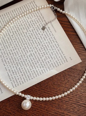 S925银链子贝珠高级小米珍珠项链女新款轻奢小众毛衣链颈链礼物