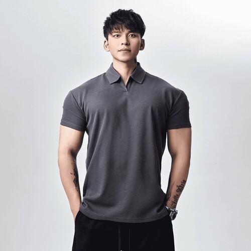 Light Weight夏季250g显壮收袖口Polo衫短袖T恤男透气运动健身 - 图1
