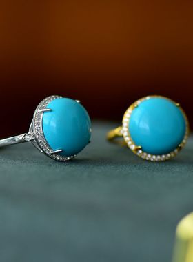 女款S925纯银圆形镶嵌戒指空托