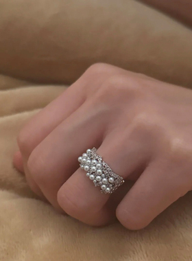 【璀璨人生】轻奢设计感珍珠镶钻戒指女巴洛克复古风高级开口指环