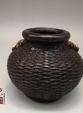 纯铜鎏金螃蟹鱼篓八方来财渔具竹蒌创意家居装饰品摆件i.