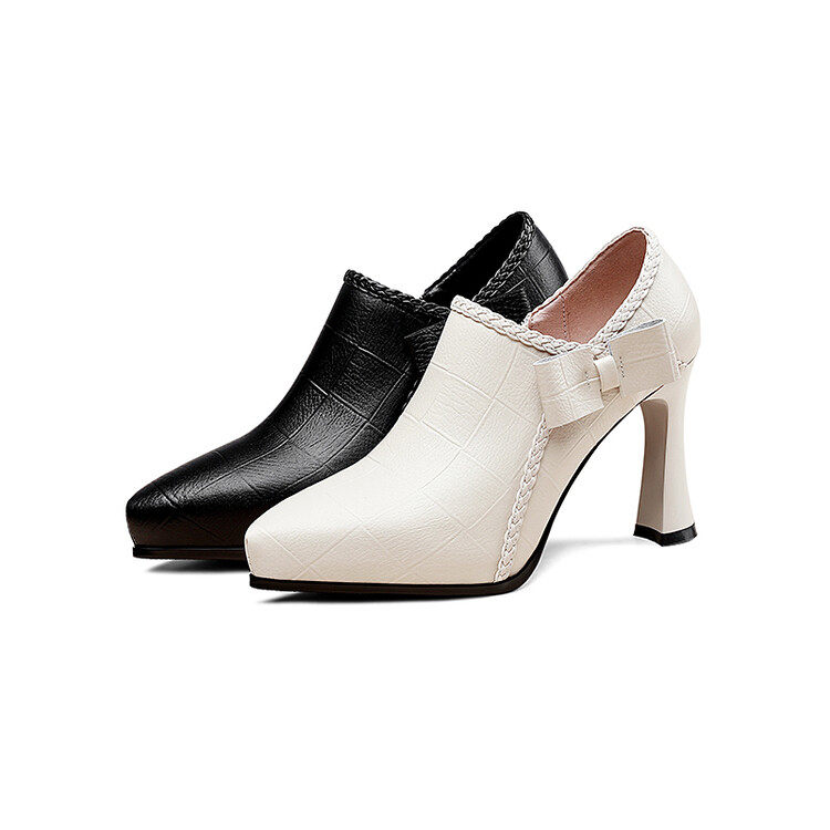 2025春季百搭防水台上班皮鞋蝴蝶结不累脚尖头深口高跟单鞋女粗跟,淘宝优惠券,粉丝福利购,淘宝优惠卷