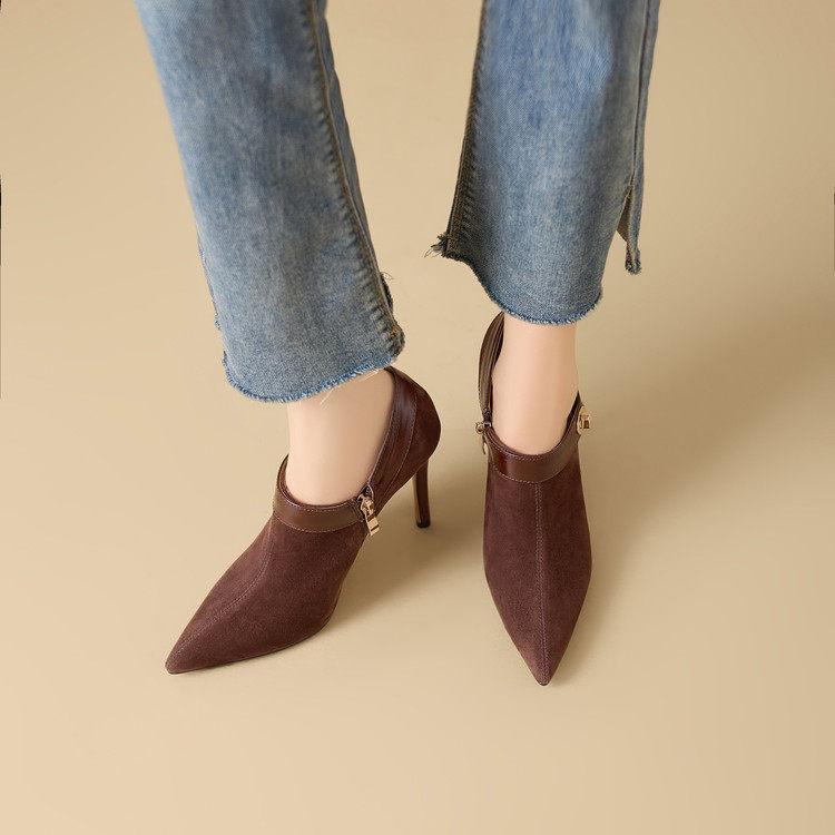 2026春秋新款细跟设计感小众裸靴性感尖头深口单鞋超高跟鞋女,淘宝优惠券,粉丝福利购,淘宝优惠卷