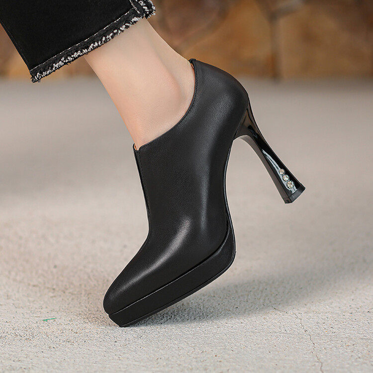 深口单鞋女2025秋冬新款百搭牛皮细跟鞋防水台高跟鞋女模特走秀鞋,淘宝优惠券,粉丝福利购,淘宝优惠卷