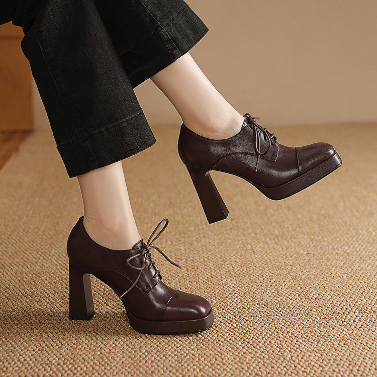 2026英伦风小皮鞋真皮软底不累脚高跟鞋粗跟深口单鞋女系带,淘宝优惠券,粉丝福利购,淘宝优惠卷