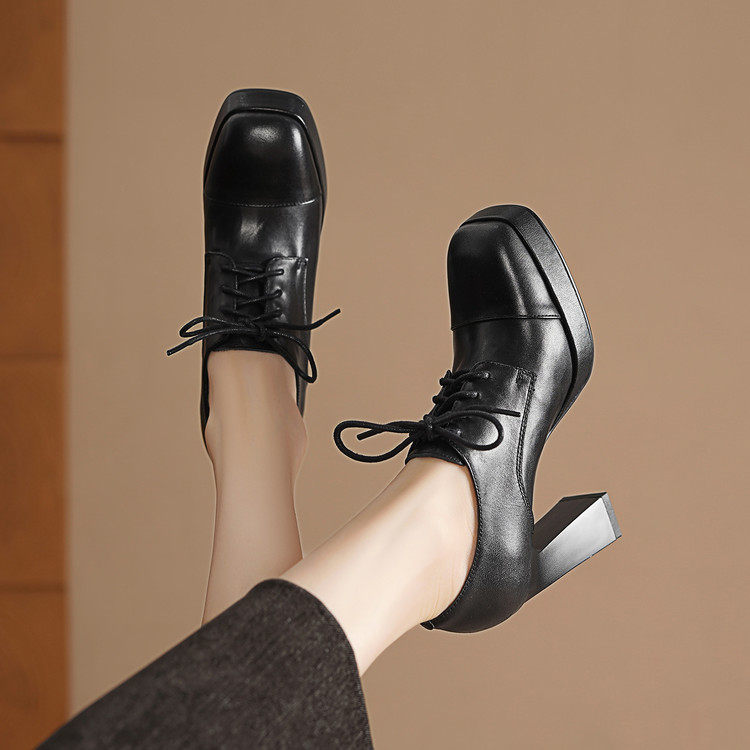 2026英伦风小皮鞋真皮软底不累脚高跟鞋粗跟深口单鞋女系带,淘宝优惠券,粉丝福利购,淘宝优惠卷