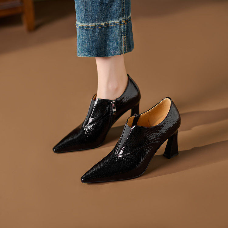 2026法式深口单鞋女春秋新款真皮尖头复古通勤粗跟百搭高跟鞋,淘宝优惠券,粉丝福利购,淘宝优惠卷