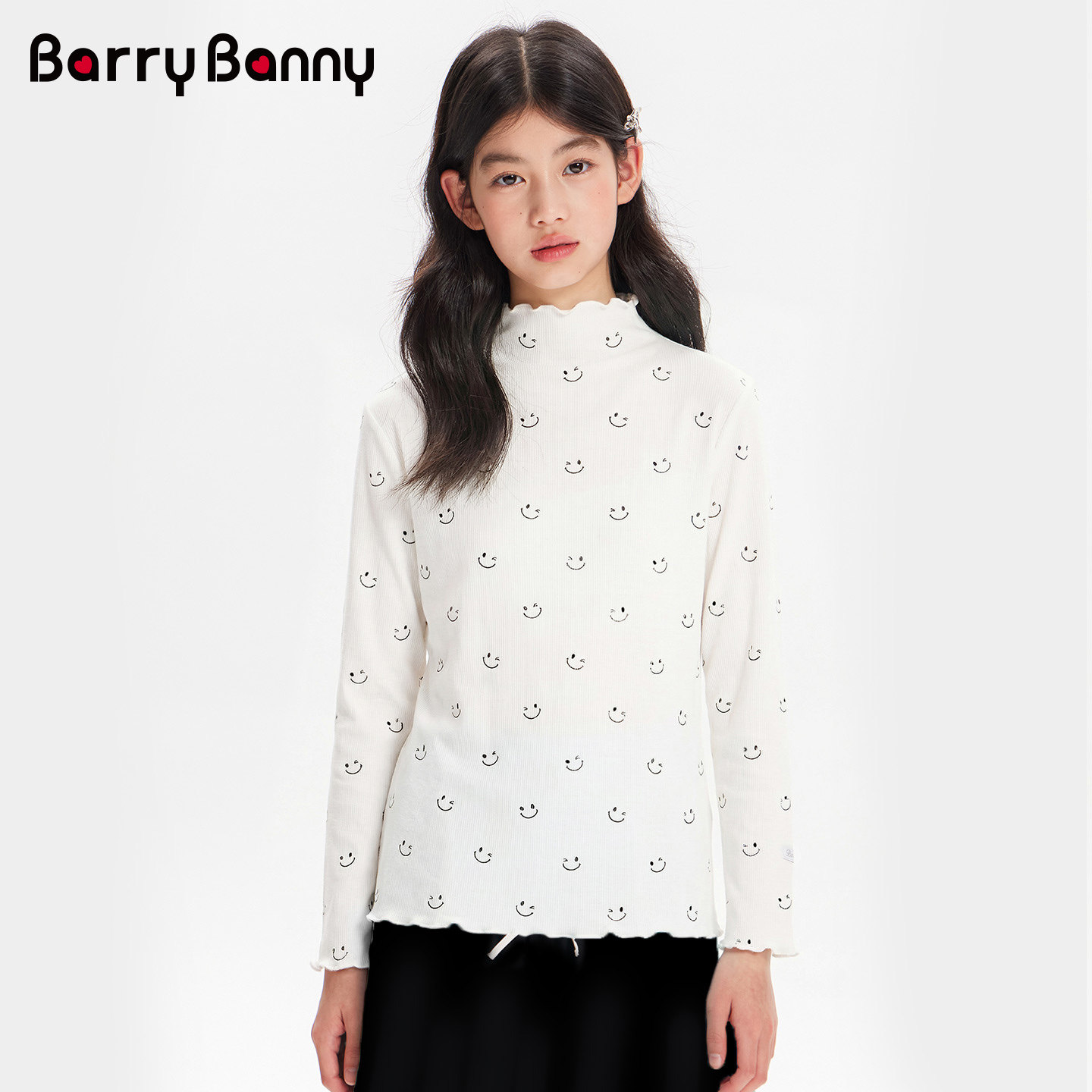 BarryBanny女童笑脸满印打底衫2026春季新款儿童吸湿透气长袖T恤,淘宝优惠券,粉丝福利购,淘宝优惠卷