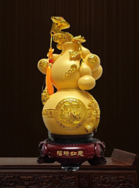 跨境沙金福禄树脂摆件家居装饰品客厅办公室开业葫芦摆件